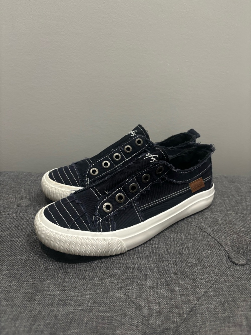 Blowfish Slip-On Canvas Sneakers in Navy and White